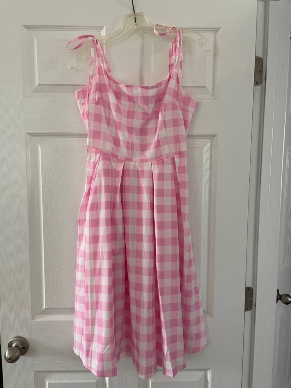Pink and White Gingham Tie-Shoulder Sundress